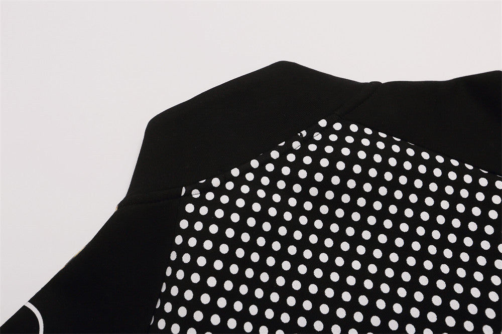 Men's Polka Dot Track Jacket – Stand Collar Full-Zip Sport Coat with Stripe