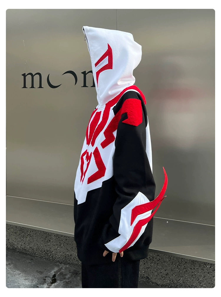 Superhero-Inspired Hoodie - 400GSM Oversized Black, Red, and White Zip-Up Streetwear Sweatshirt