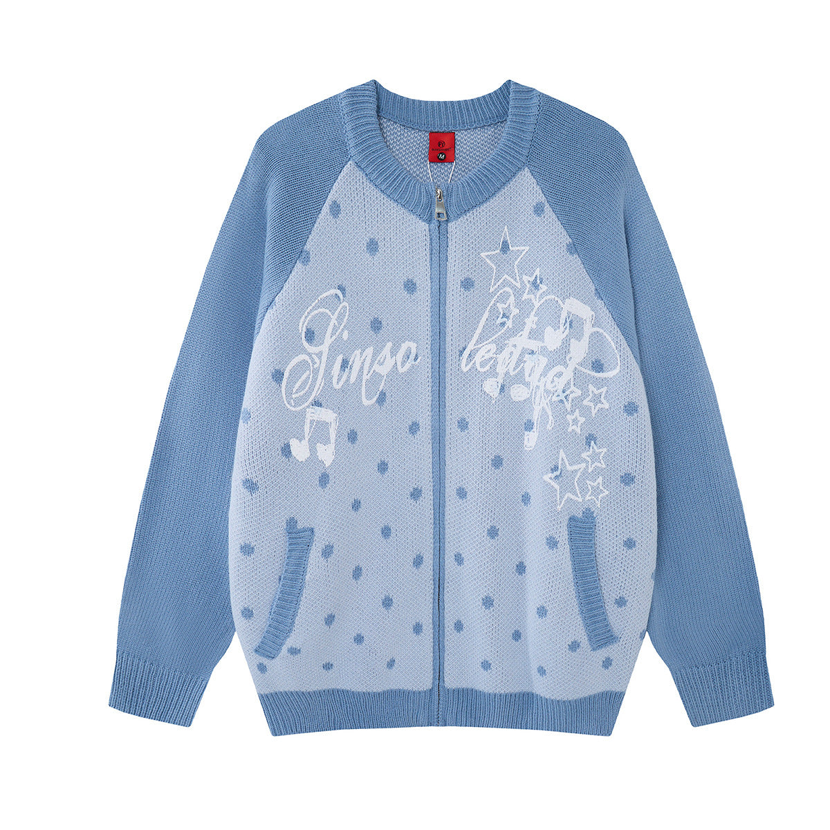 Cardigan en maille zippé à pois avec motif étoile et notes de musique