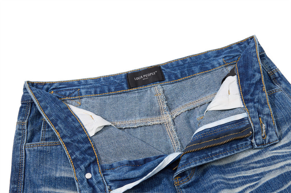 Men's Washed Distressed Flare Jeans – Wide Leg Relaxed Fit Denim
