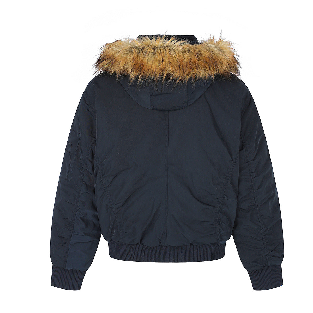 Fur-Trim Hood Bomber Jacket – Padded Winter Flight Coat with Double-Breasted