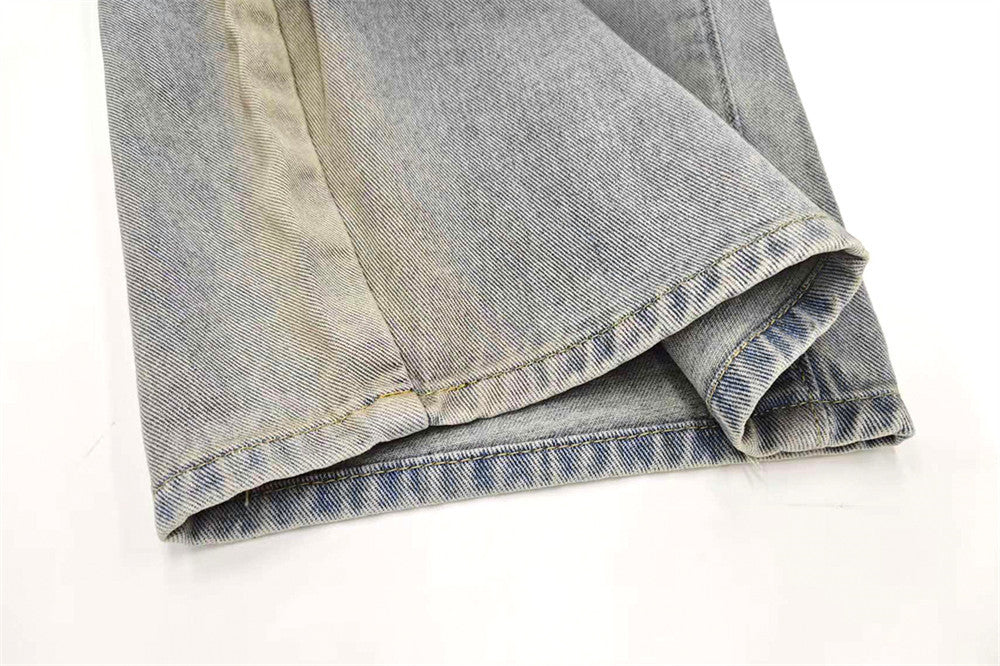 Distressed Washed Wide-Leg Jeans – Vintage Dirty Dye Streetwear