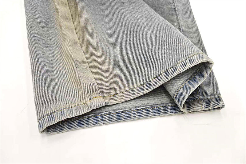 Distressed Washed Wide-Leg Jeans – Vintage Dirty Dye Streetwear