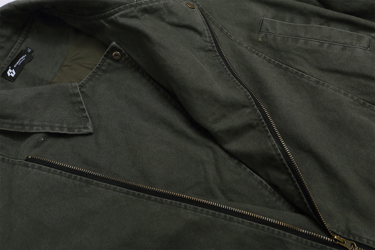 Men's Washed Asymmetric-Zip Moto Jacket with Epaulettes