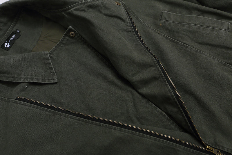 Men's Washed Asymmetric-Zip Moto Jacket with Epaulettes