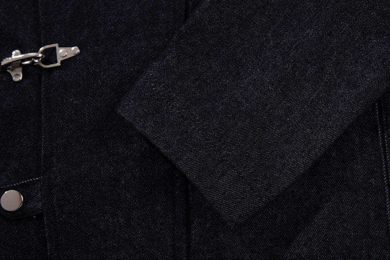 Conjunto de Cazadora Vaquera de Denim Índigo Sin Tratar y Vaqueros de Pierna Ancha con Cierres Metálicos