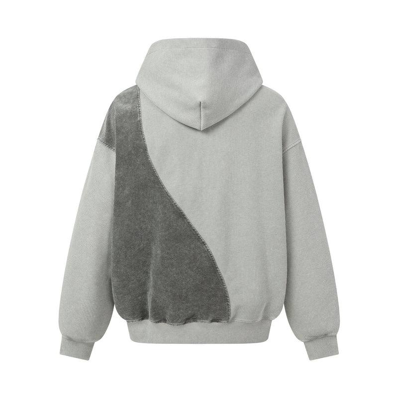 Sweat à capuche zippé quart de zip en maille gaufrée – Design bicolore déconstruit