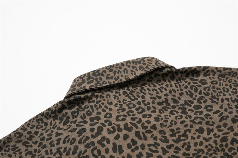 Mafa Vintage Leopard Print Short Sleeve Polo Shirt