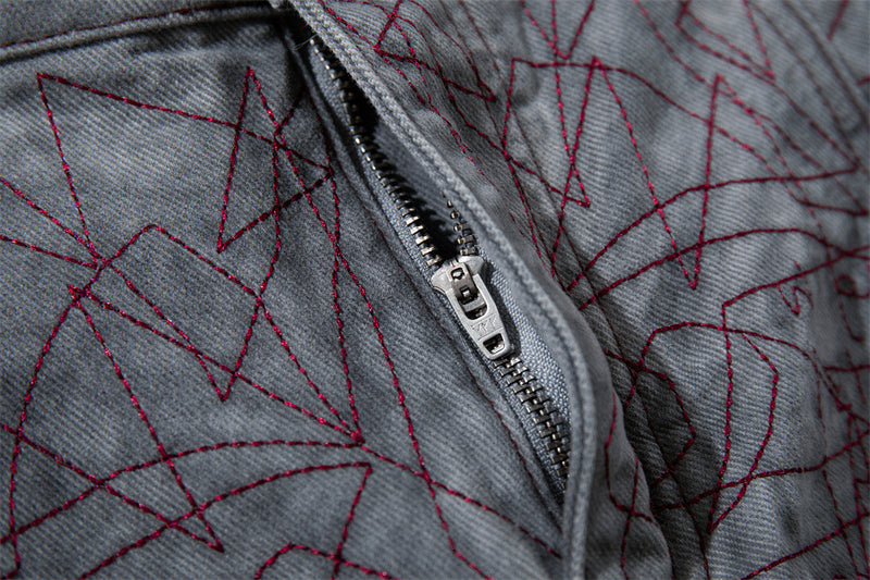 Wide-Leg Denim Shorts with All-Over Graffiti Embroidery – Punk Washed Grey