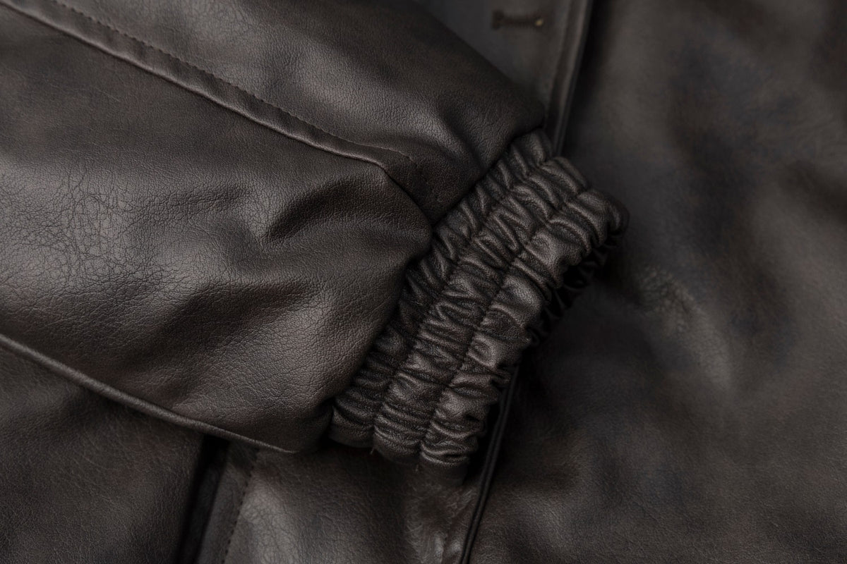 Faux Leather Bomber Jacket with Fur Collar – Padded Aviator Style