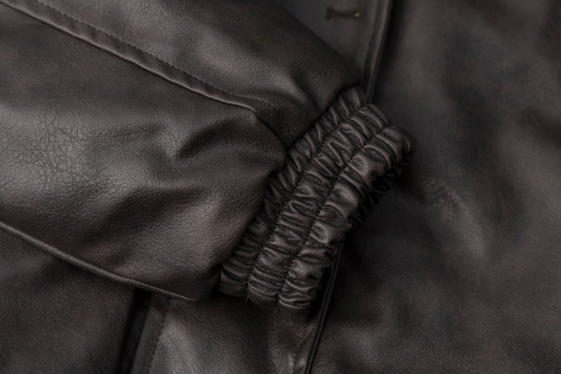 Faux Leather Bomber Jacket with Fur Collar – Padded Aviator Style
