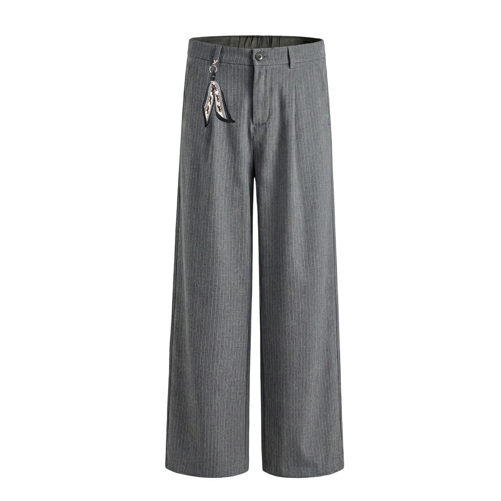 Pantalones de vestir de pierna ancha con raya diplomática – Pantalones plisados de corte recto para hombre