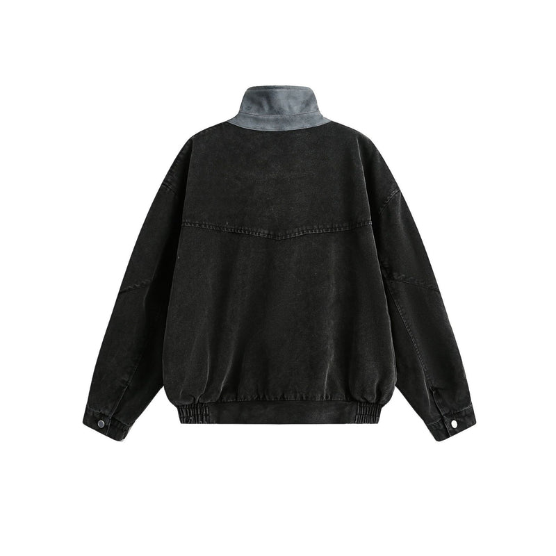Blouson bomber homme en toile canvas délavée avec grandes poches cargo et col à boucle