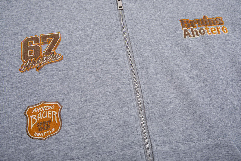 Varsity Patch Zip-Up Hoodie with Plaid-Lined Hood – Retro American Style