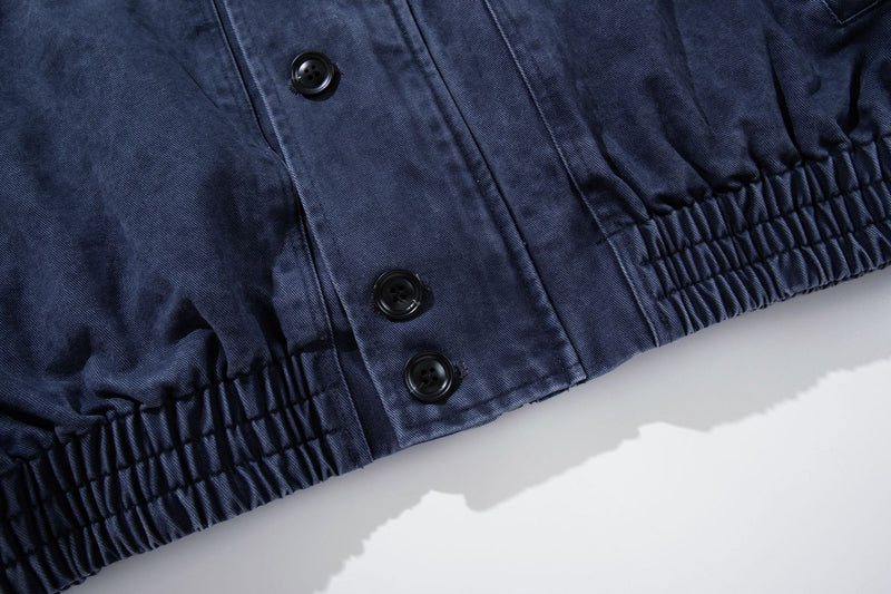 Blouson bomber vintage workwear délavé – Veste Harrington courte à col montant