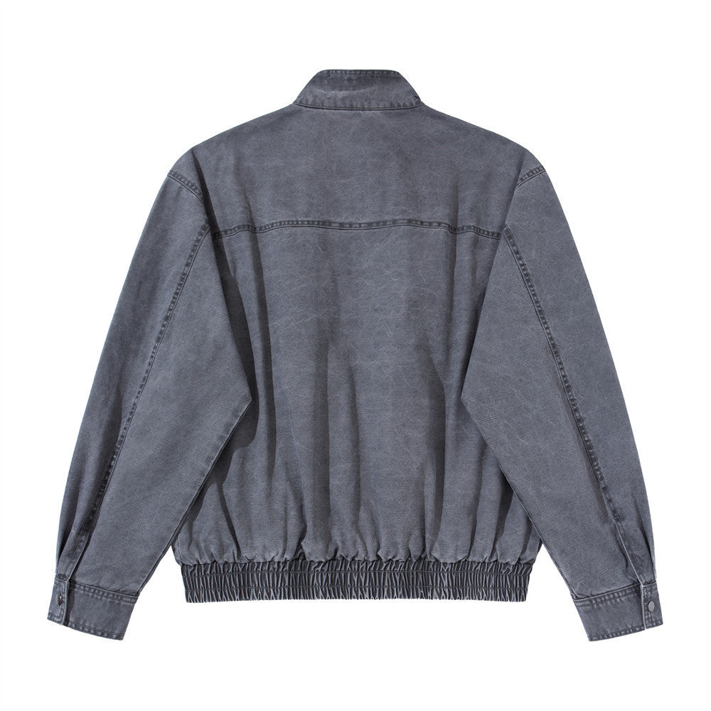 Washed Cargo Bomber Jacket – Men's Stand Collar Multi-Pocket Workwear Jacket