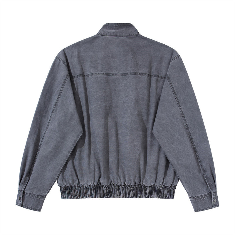 Washed Cargo Bomber Jacket – Men's Stand Collar Multi-Pocket Workwear Jacket