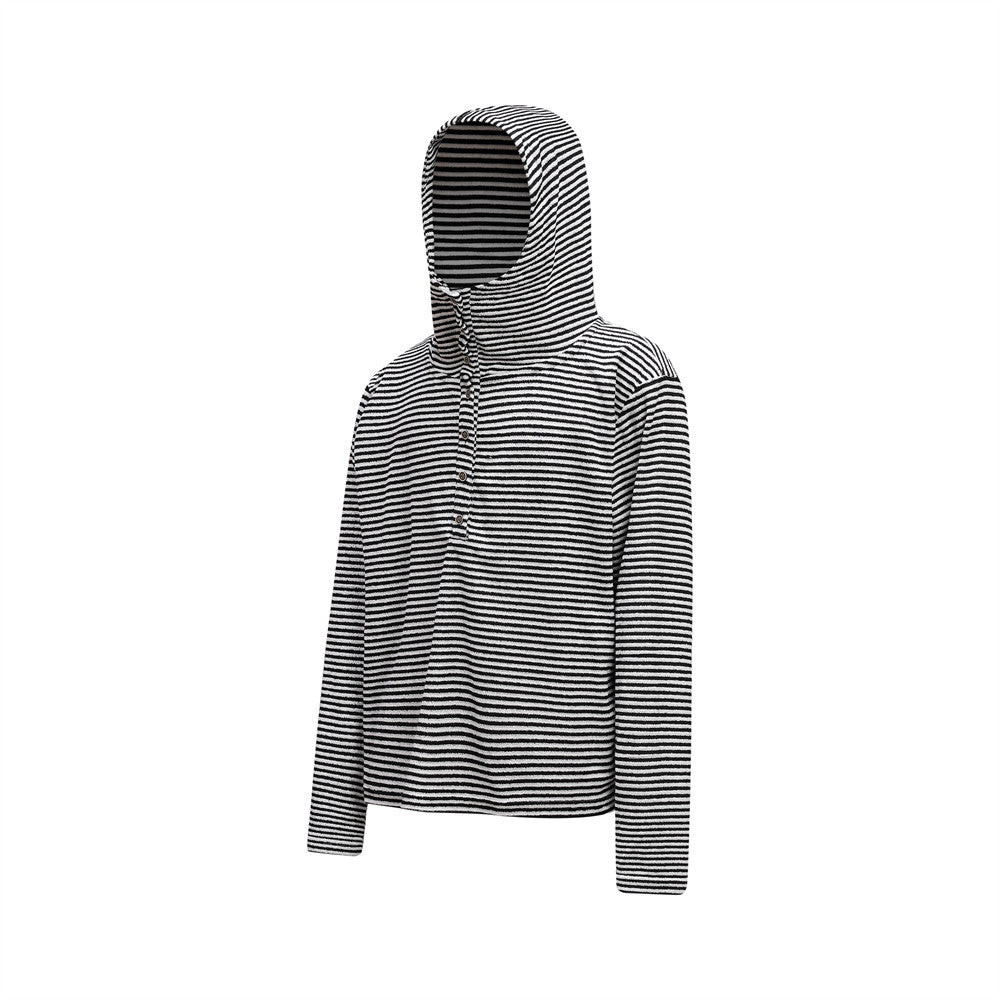 Striped Henley Hoodie – Men's Vintage-Inspired Pullover with Button Placket