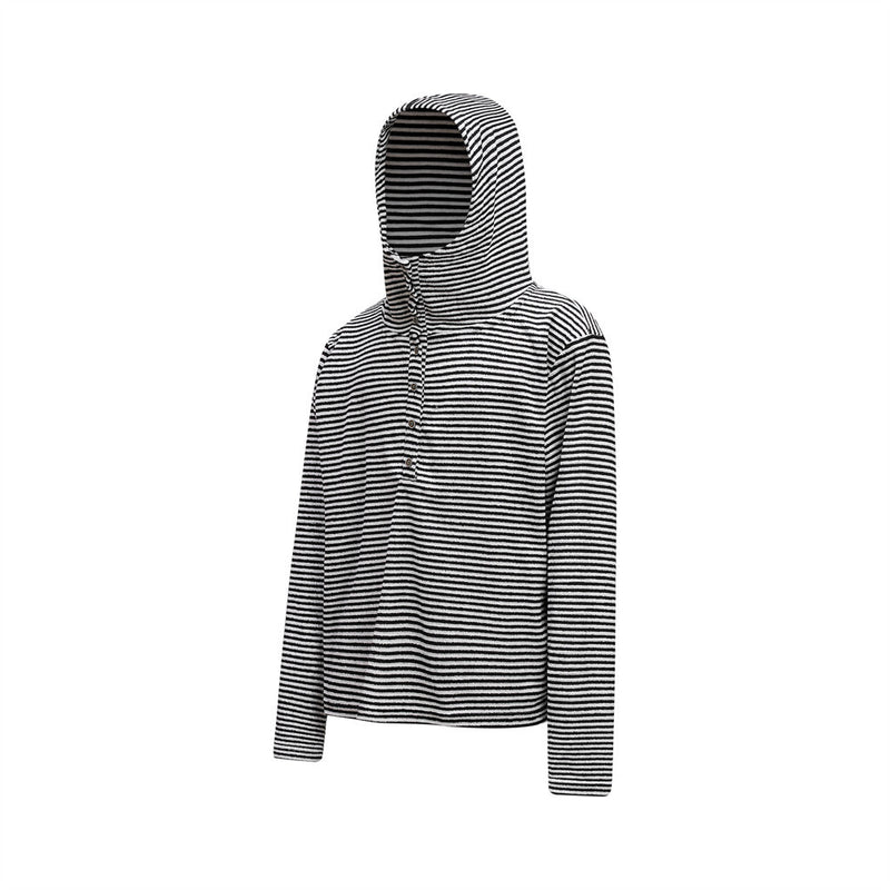 Striped Henley Hoodie – Men's Vintage-Inspired Pullover with Button Placket
