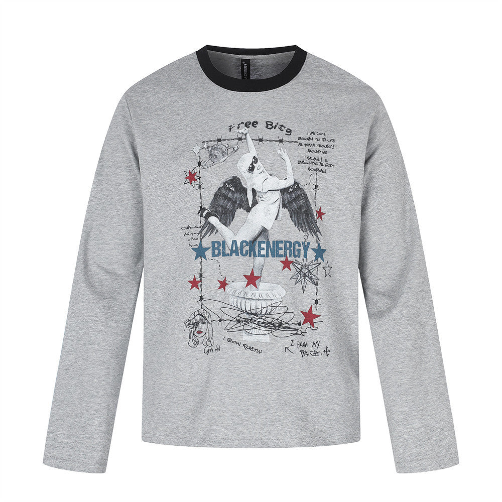 Men's Angel Wings Graphic Long-Sleeve Tee – Relaxed Fit Hip-Hop Street Style