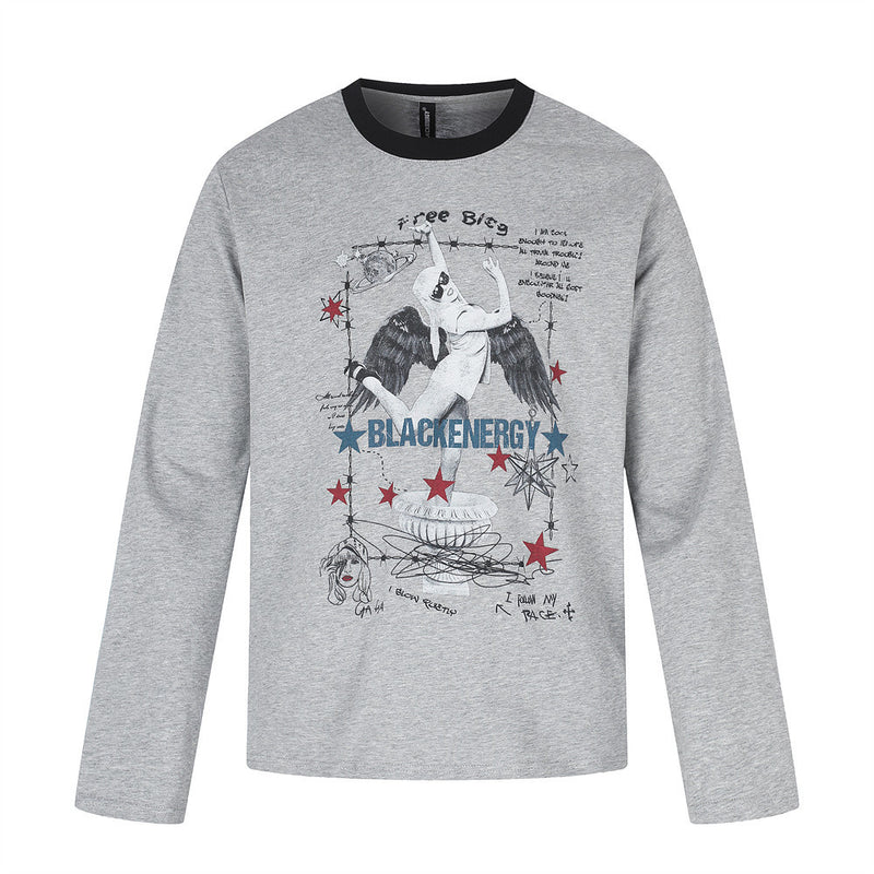 Men's Angel Wings Graphic Long-Sleeve Tee – Relaxed Fit Hip-Hop Street Style