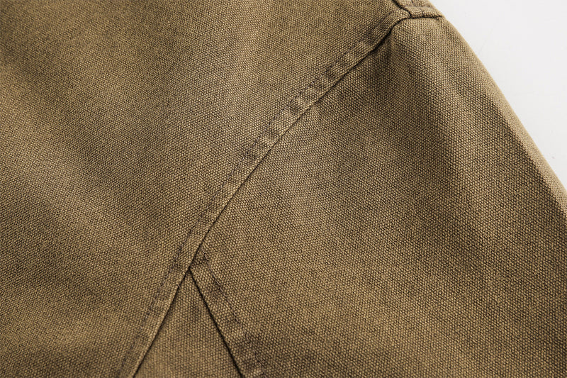 Blouson bomber homme en toile canvas délavée avec grandes poches cargo et col à boucle