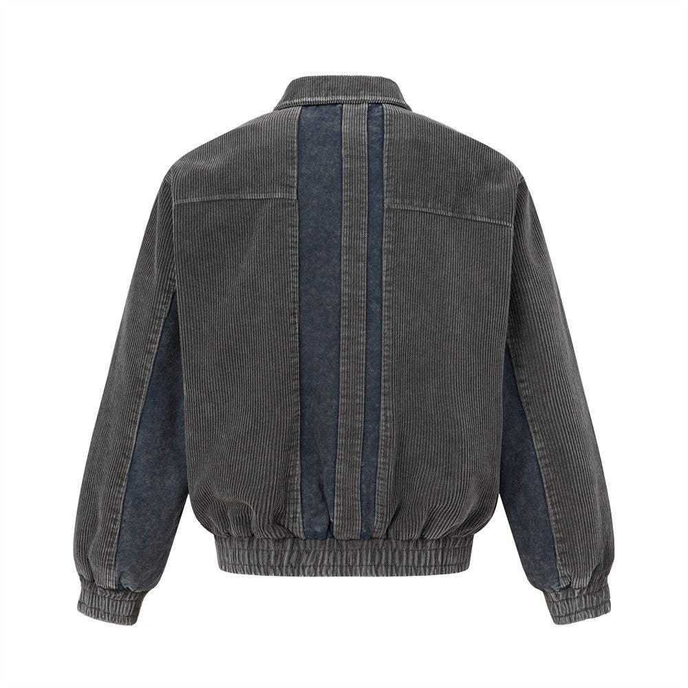 Chaqueta Bomber Oversized de Pana Color Block – Patchwork con Cremallera para Hombre