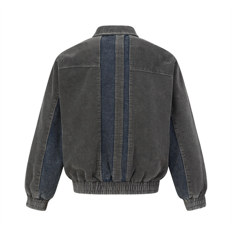 Chaqueta Bomber Oversized de Pana Color Block – Patchwork con Cremallera para Hombre