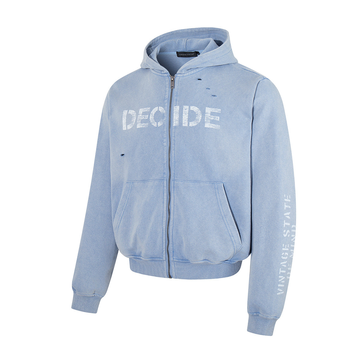 Oversize Zip Up Hoodie Vintage Acid-Washed Distressed Decide Graphic Full-Zip