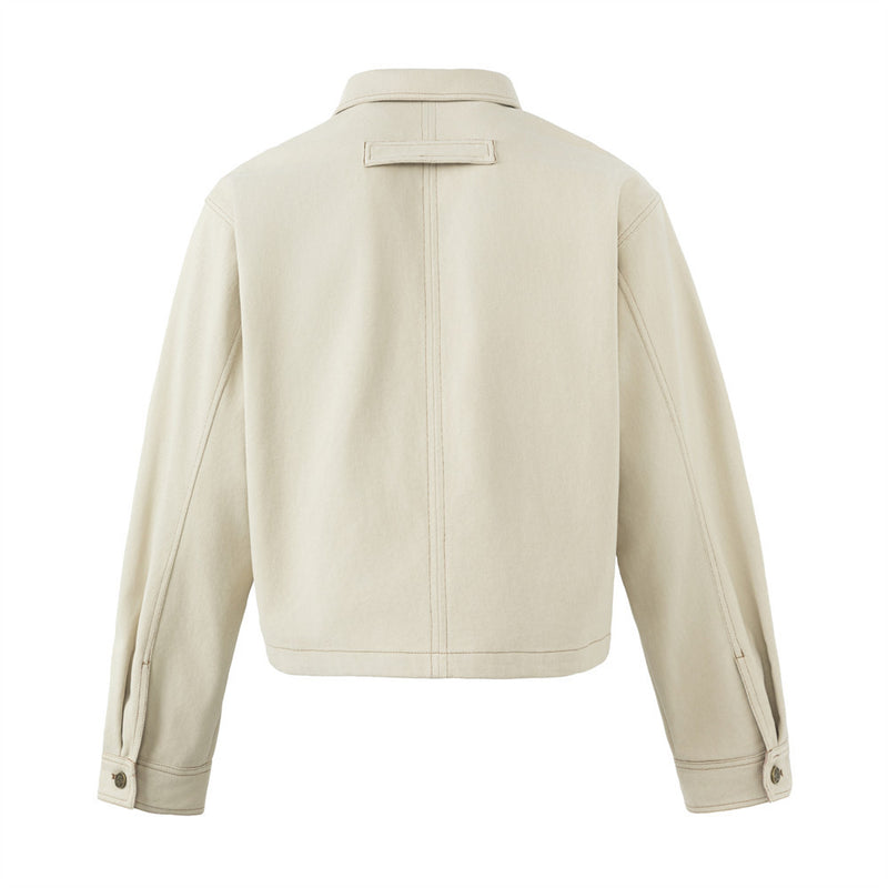 Cropped Denim Jacket – Diamond Stitch Workwear Design, Point Collar