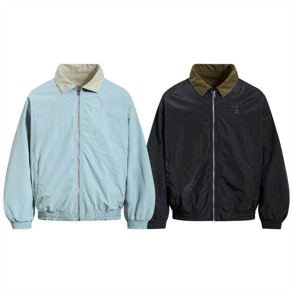 Reversible Oversized Bomber Jacket – Contrast Collar, Dual-Wear Workwear Style