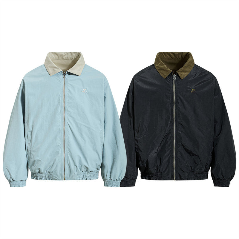 Reversible Oversized Bomber Jacket – Contrast Collar, Dual-Wear Workwear Style