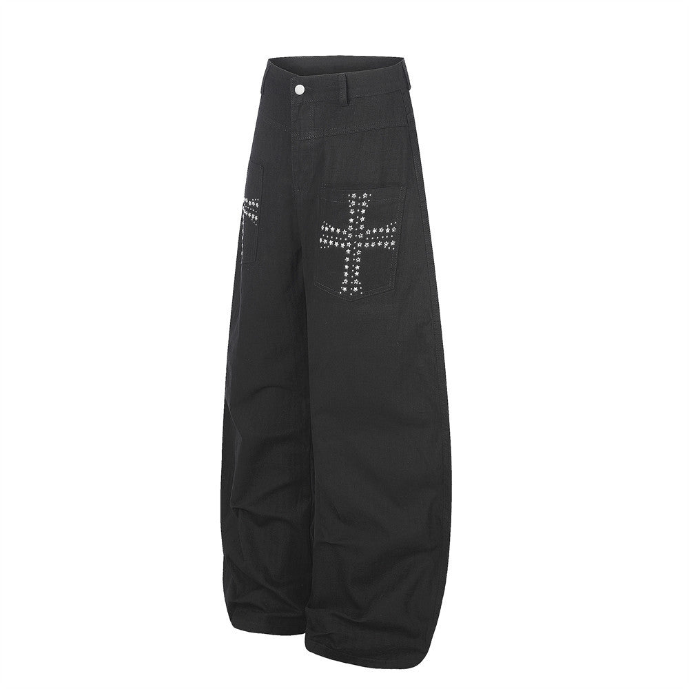 Men's Wide-Leg Pants with Star Studded Cross Pocket Detail – Vintage Punk Style