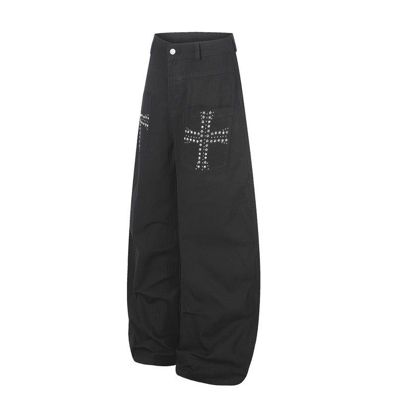 Men's Wide-Leg Pants with Star Studded Cross Pocket Detail – Vintage Punk Style