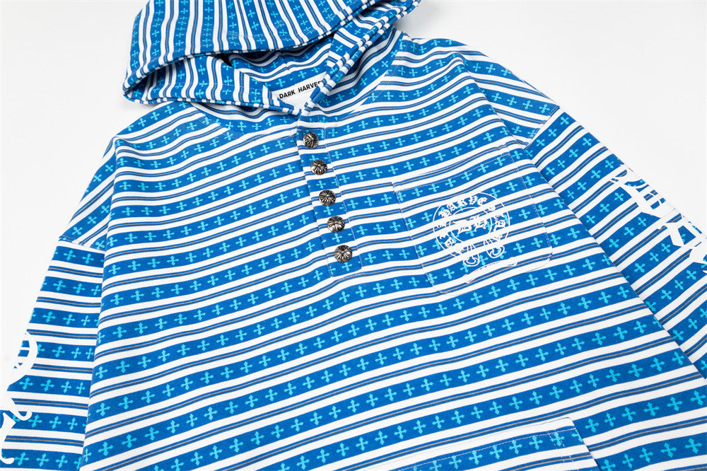 Men's Striped Gothic Letter Graphic Pullover Hoodie – Oversized Fit