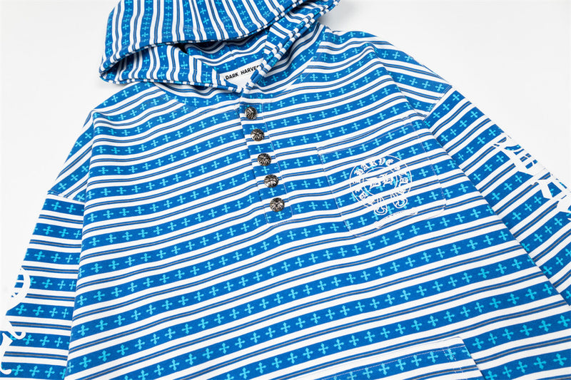 Men's Striped Gothic Letter Graphic Pullover Hoodie – Oversized Fit