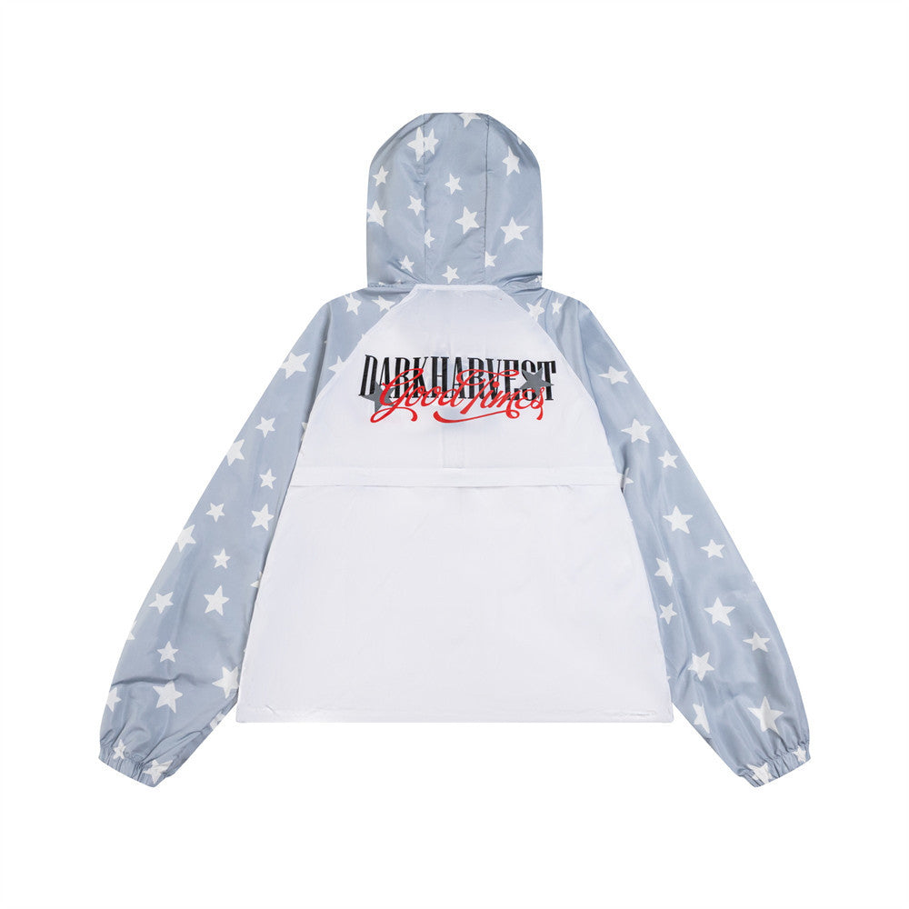 Dark Harvest Star Print Colorblock Raglan Windbreaker Jacket