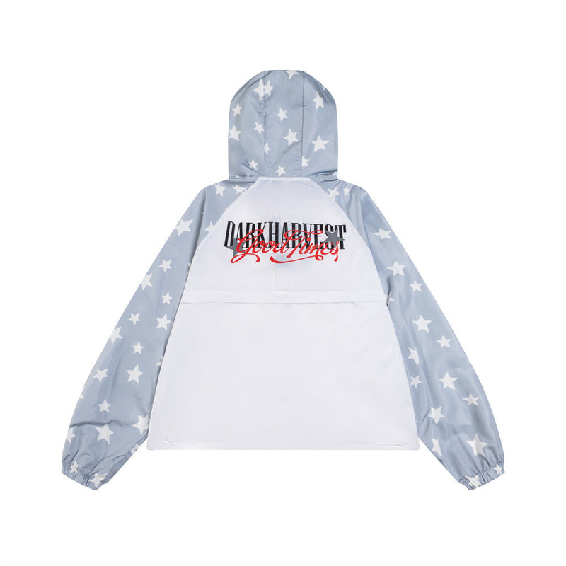 Dark Harvest Star Print Colorblock Raglan Windbreaker Jacket