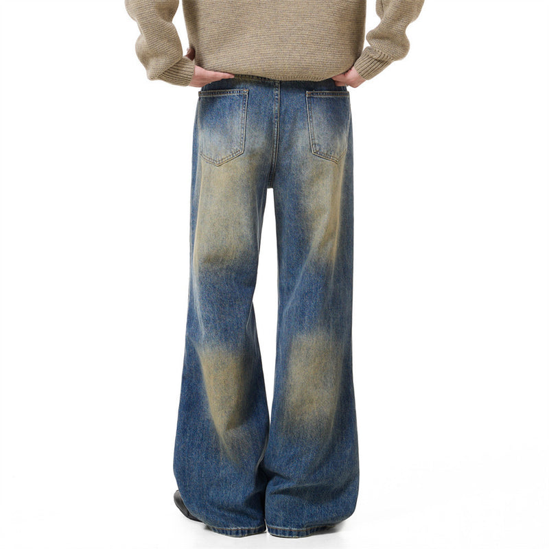 Men's Distressed Flare Jeans – Vintage Mud-Dye Wide Leg Denim