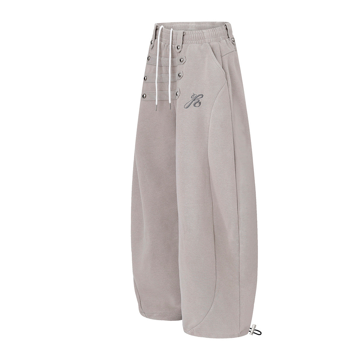 Wide-Leg Sweatpants with Decorative Button Panel & Drawstring Waist