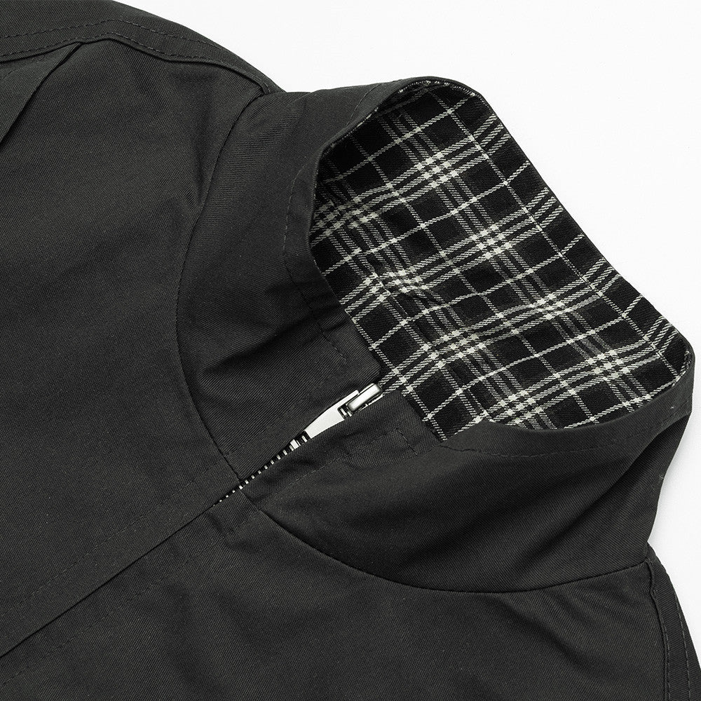 Oversized Stand-Collar Bomber Jacket – Men's Relaxed Fit with Plaid Collar