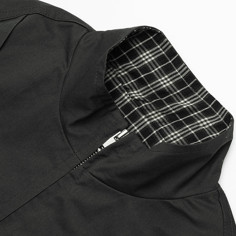 Oversized Stand-Collar Bomber Jacket – Men's Relaxed Fit with Plaid Collar