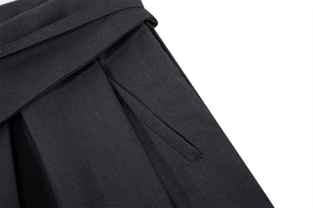 Wide-Leg Pleated Trousers with Fold-Over Waist & Drawstring
