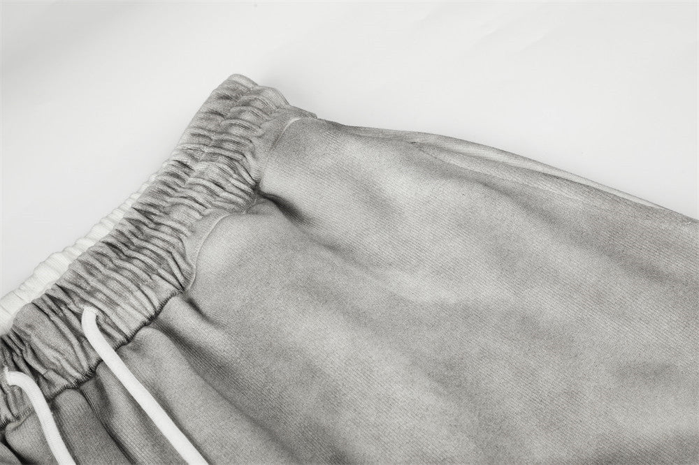 Wide-Leg Graffiti Print Sweatpants – Washed Gray Baggy Jogger Pants for Men