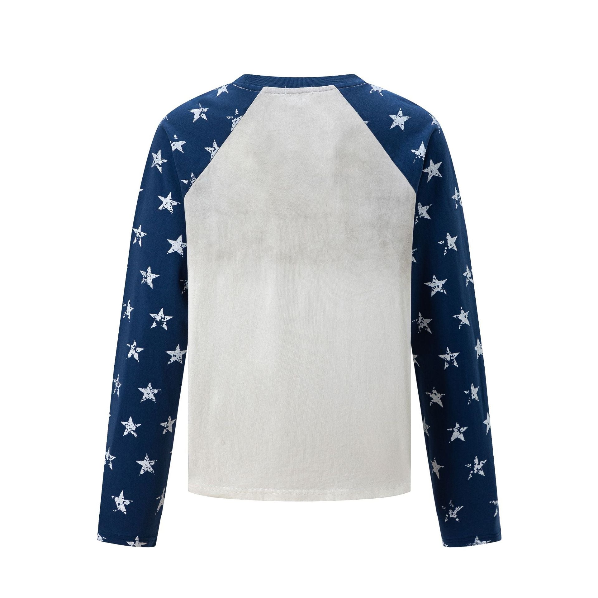 Navy Long Sleeve Shirt – Raglan Star-Print Sleeves Vintage Graphic Tee