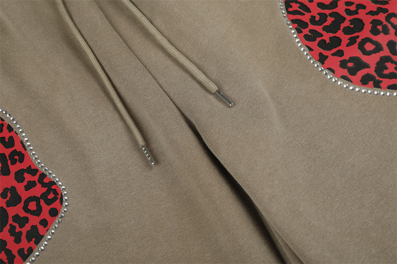 Wide-Leg Sweatpants with Leopard Print Rhinestone Hearts & Varsity Graphic