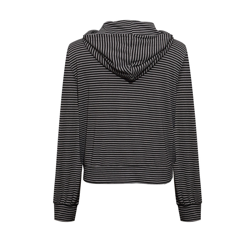 Thin Zip-Up Hoodie Gothic Stripe Black & Grey Cropped Cardigan