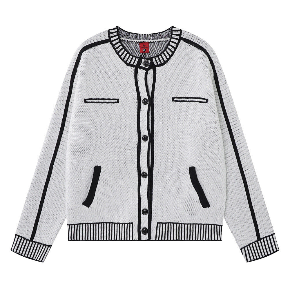 Men's Contrast Trim Knit Cardigan – Relaxed Fit Button-Up Sweater