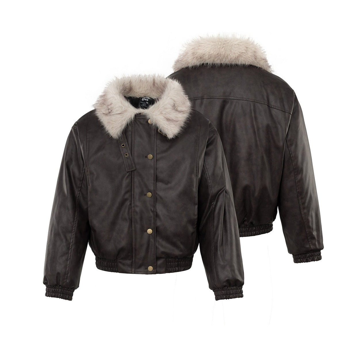 Faux Leather Bomber Jacket with Fur Collar – Padded Aviator Style
