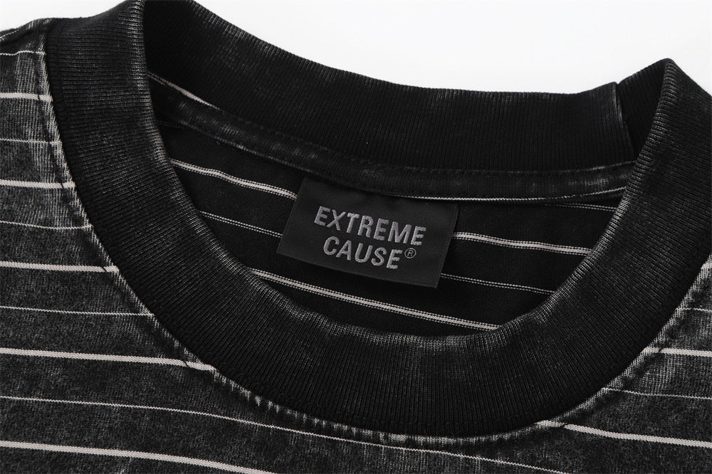 Irregular Patchwork Stripe Oversized T-Shirt | Vintage Acid Wash Retro Tee
